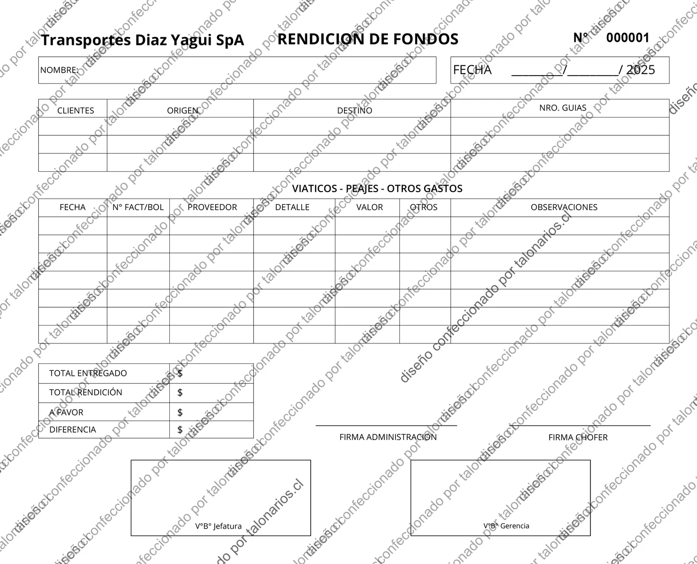 Muestra de rendicion gastos en tamaño Carta